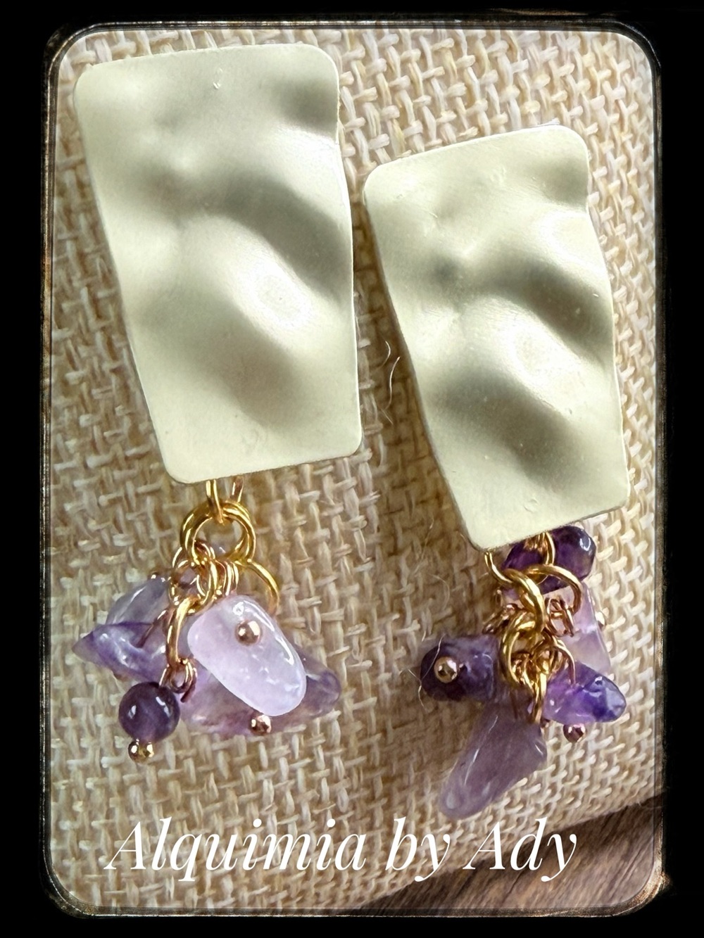 Amethyst big gold statement chandelier earrings